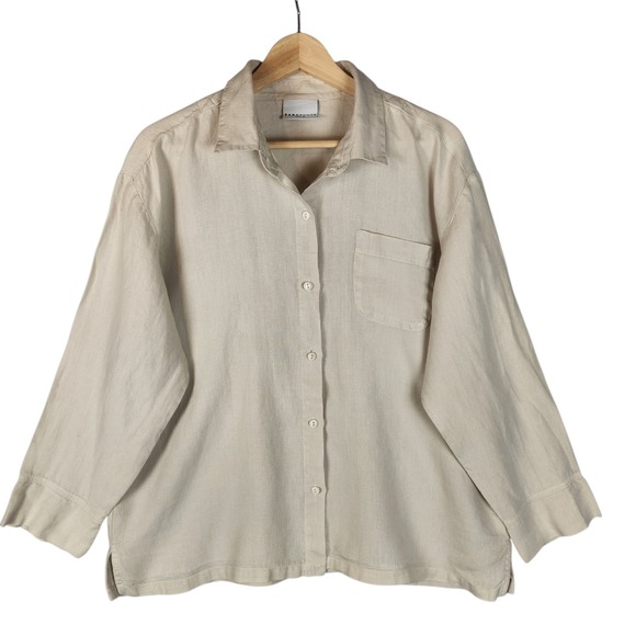 Parachute Tops - Parachute Linen Shirt Women's Medium Beige Button Down Relaxed Fit Minimalist